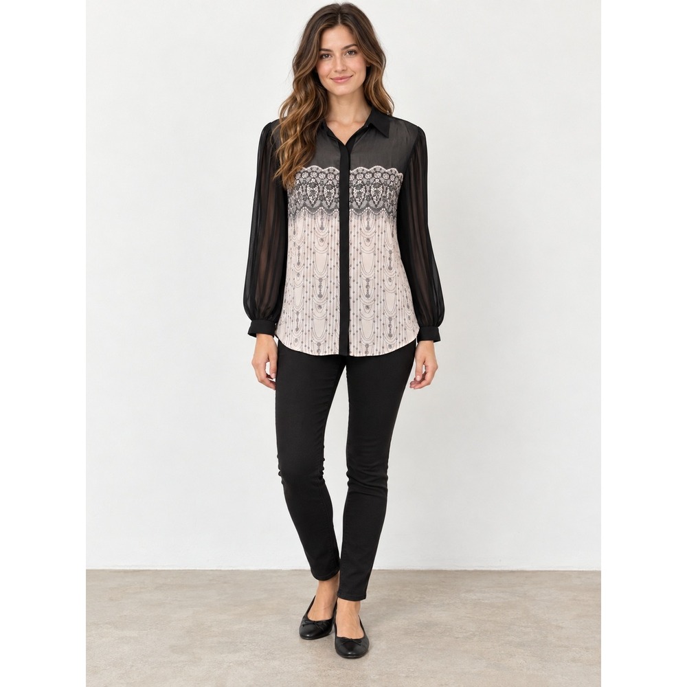 Whimsigoth Blouse Women S Dark Romance Goth Lace Print Pleated Sleeve Top